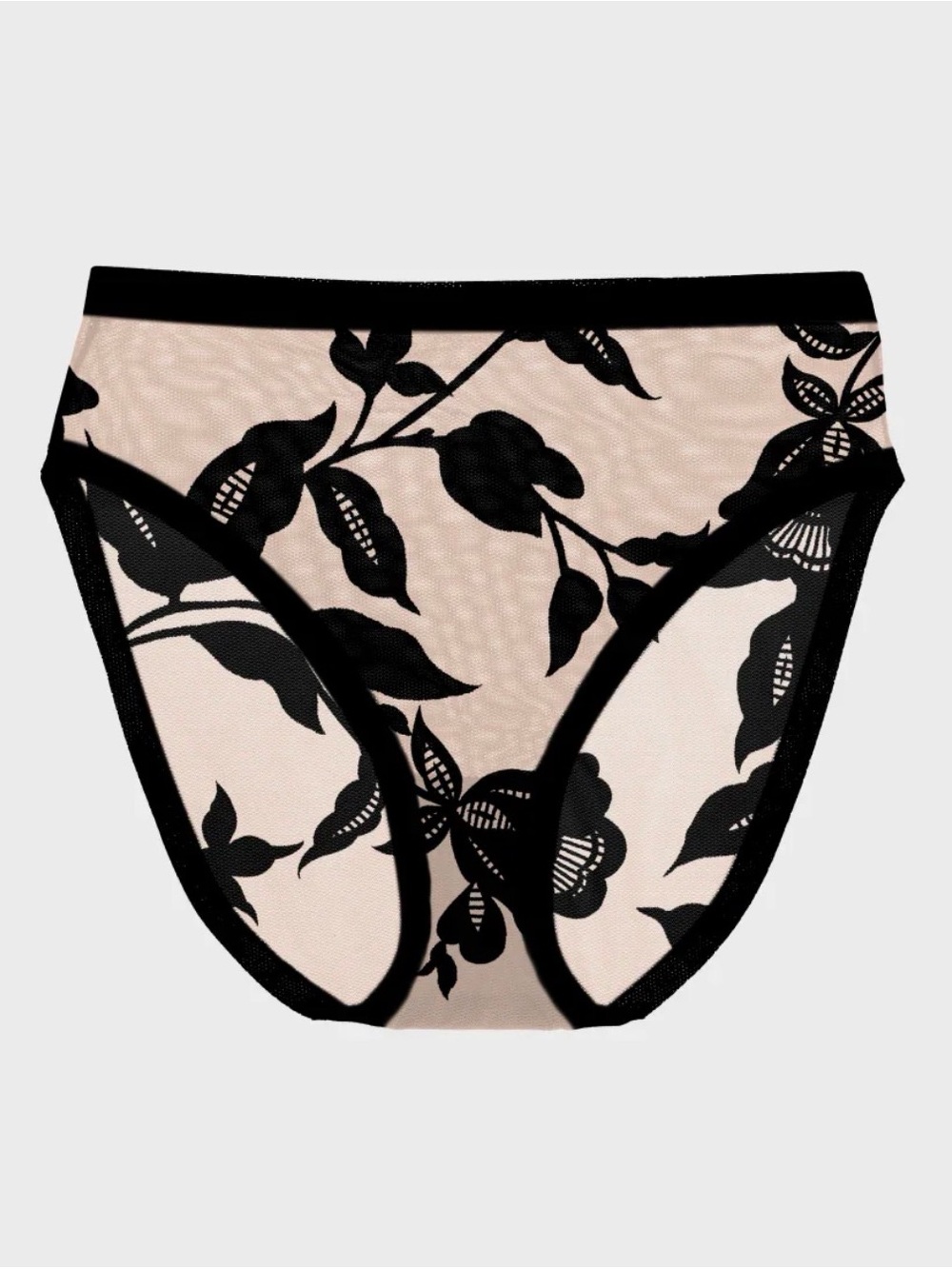 Sheer Floral Lace Bikini Panty in Black and Nude